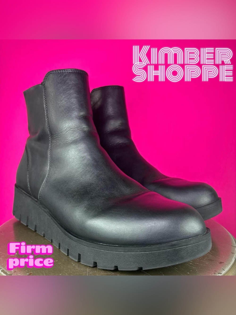 Rockport Dania Black Leather Lug Sold Wedge Ankle Boot US 9.5 UK 7